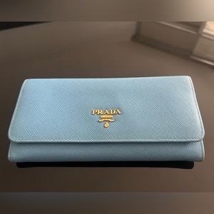 Prada blue large snap wallet